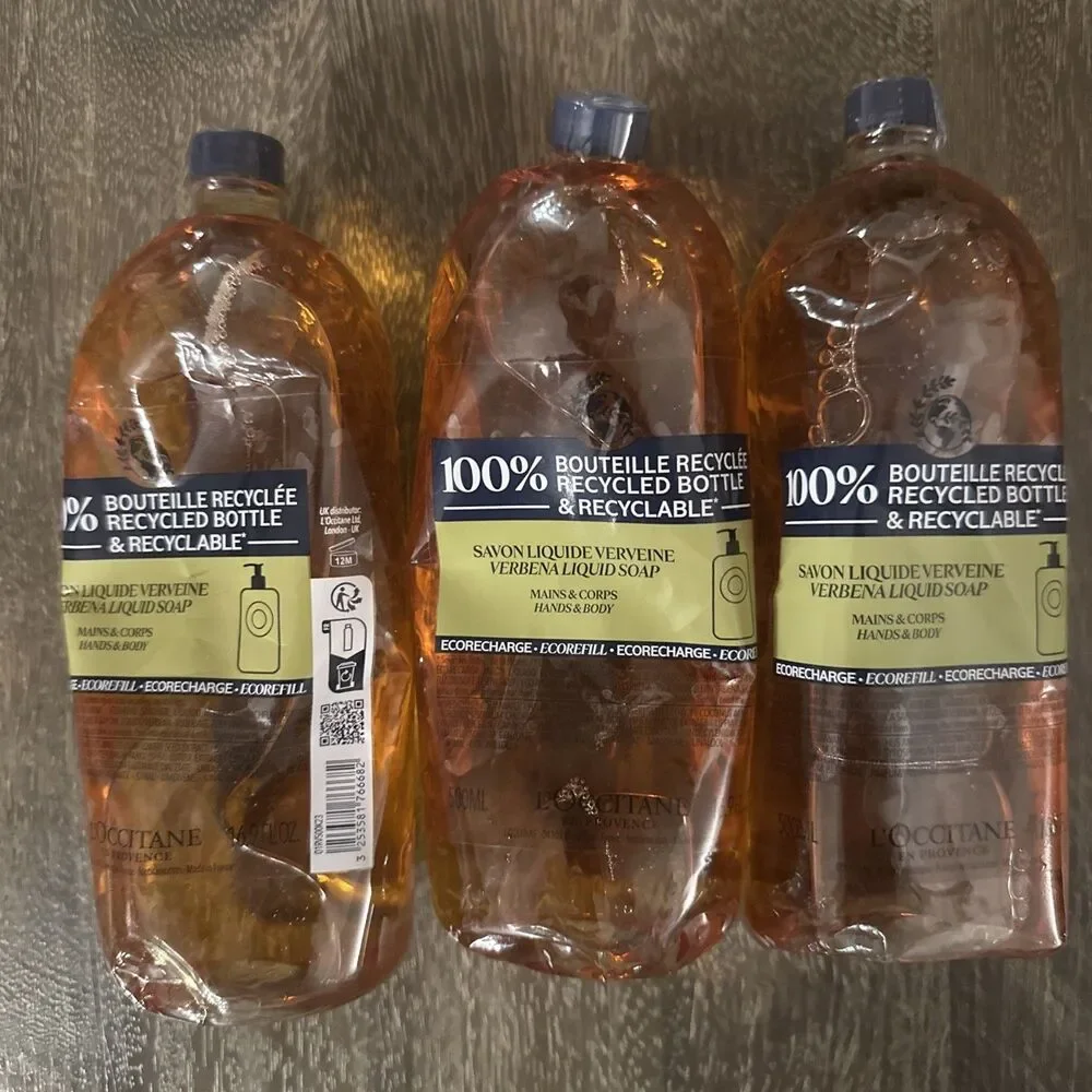 3 X L’Occitane Verbena Liquid Hand Soap Refill 16.9 Fl Oz EcoRefill NEW SEALED